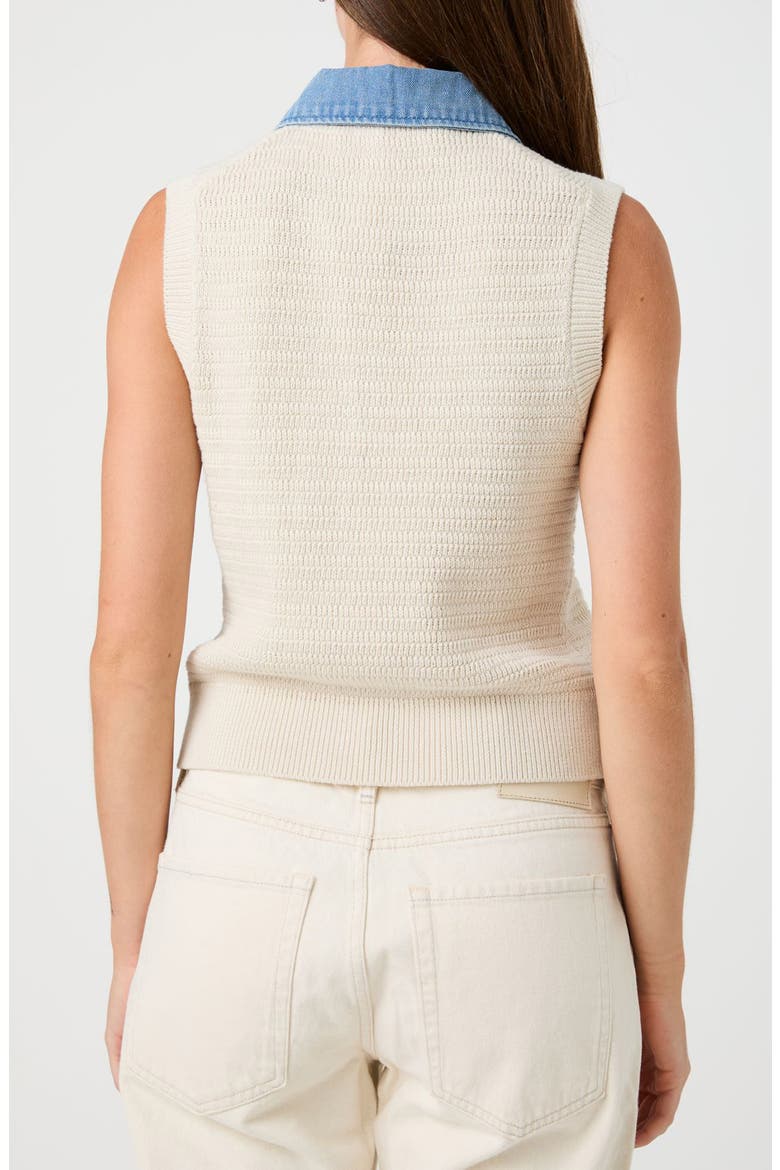 Contrast Collar Cotton Sweater Vest, Alternate, color, CREAM/ LIGHT DENIM WASH
