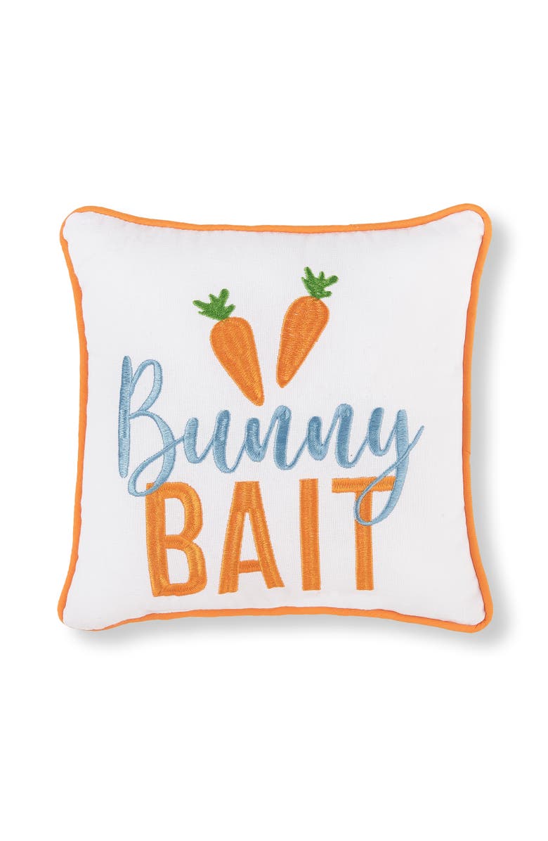 C&F Home "Bunny Bait" Carrots Easter Cotton Blend Embroidered Mini Accent Pillow 10" x 10", Main, color, White