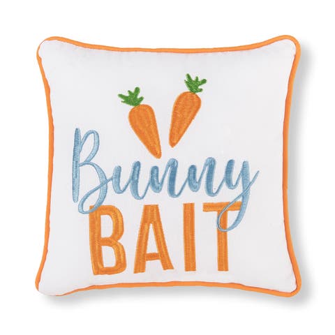 "Bunny Bait" Carrots Easter Cotton Blend Embroidered Mini Accent Pillow 10" x 10"