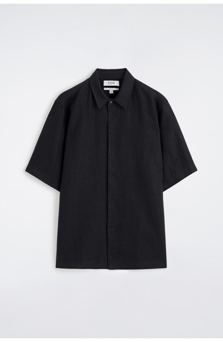 COS Linen Short-sleeved Shirt, Alternate, color, Black