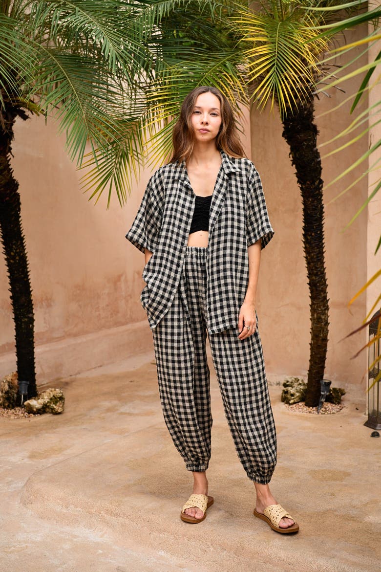 Vanessa Linen Gingham Shirt, Alternate, color, Black Gingham