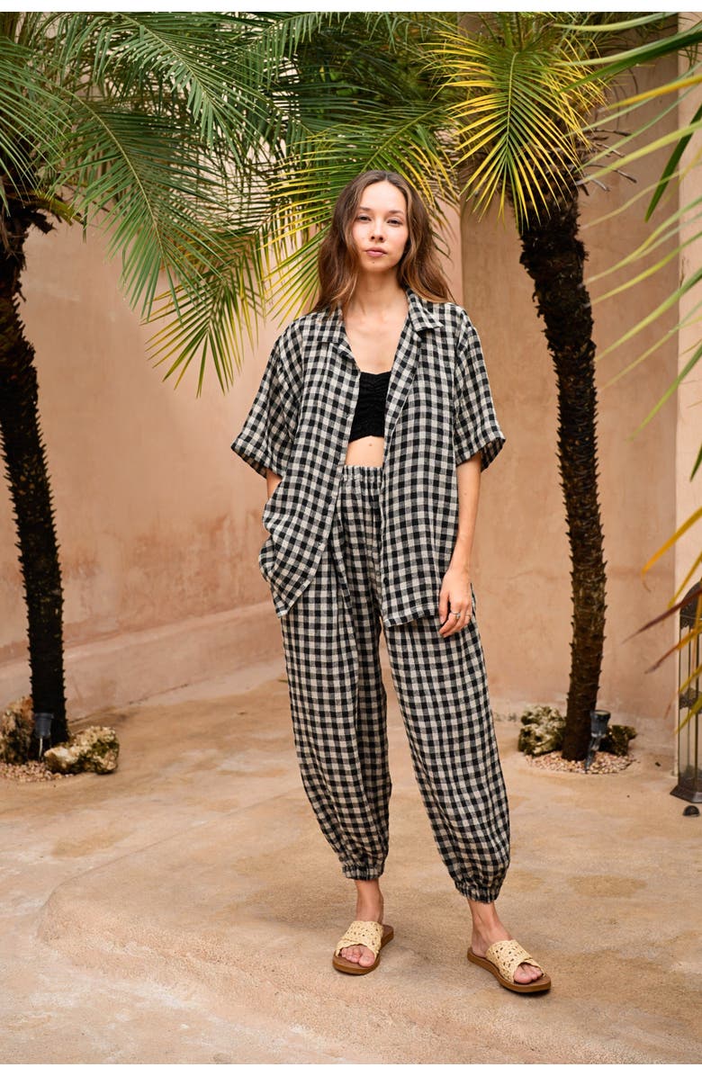 PINK HALEY Vanessa Linen Gingham Shirt, Alternate, color, Black Gingham