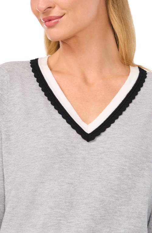 Cece Scalloped Trim V-neck Sweater In Blue