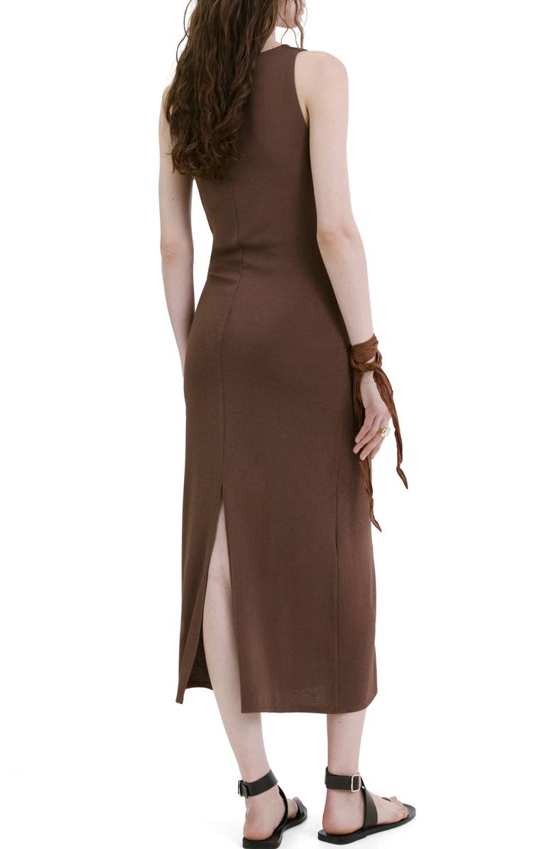 MANGO Cowl Neck Side Gather Dress, Alternate, color, Brown