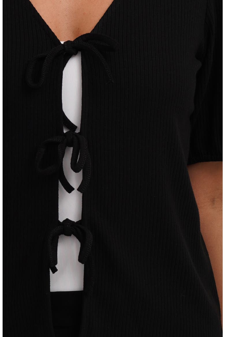Bow Tie Front Short Sleeve Top, Alternate, color, BLACK
