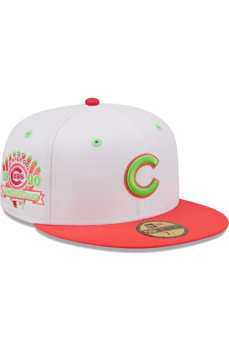 New Era Men's New Era White/Coral Chicago Cubs 1990 MLB All-Star Game Strawberry Lolli 59FIFTY Fitted Hat, Main, color, 