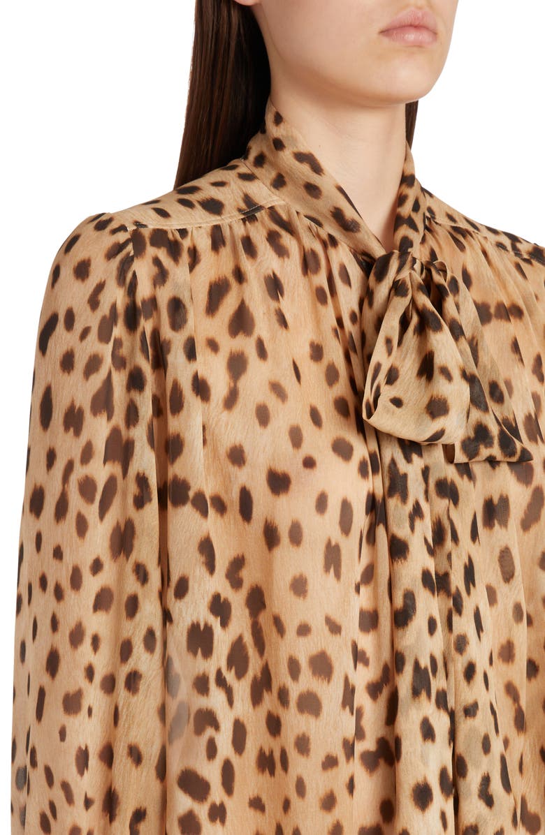 Etro Cheetah Print Tie Neck Silk Chiffon Blouse, Alternate, color, 