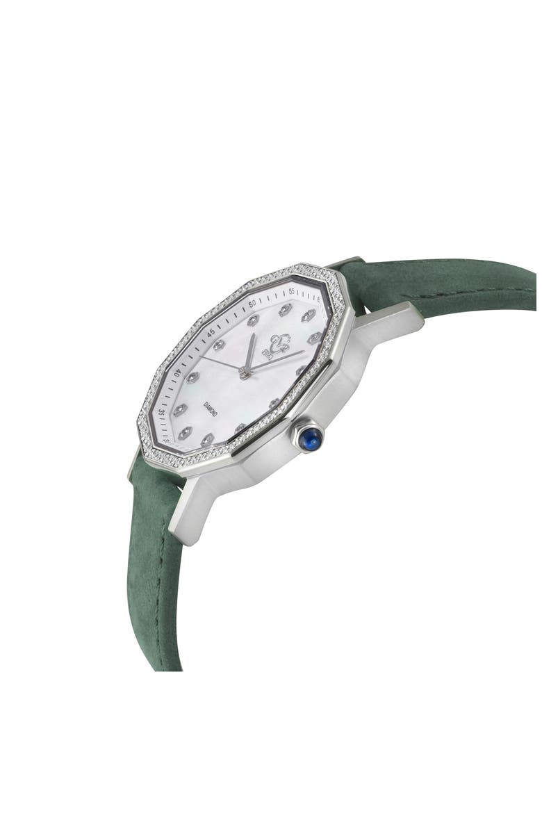 Spello II Diamond Dial Leather Strap Watch, 36mm, Alternate, color, GREEN