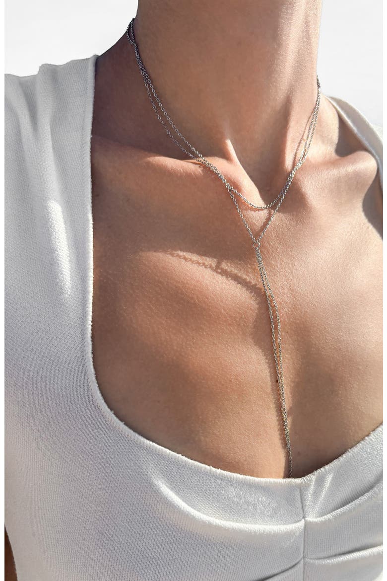 White Rhodium Plated Layered Y-Necklace, Alternate, color, SILVER