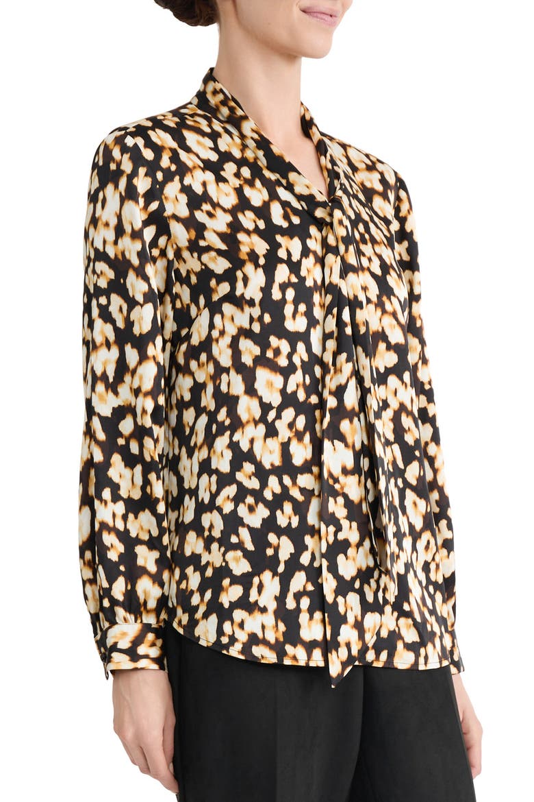 Tie Neck Satin Top, Alternate, color, RICH CHOCOLATE MULTI