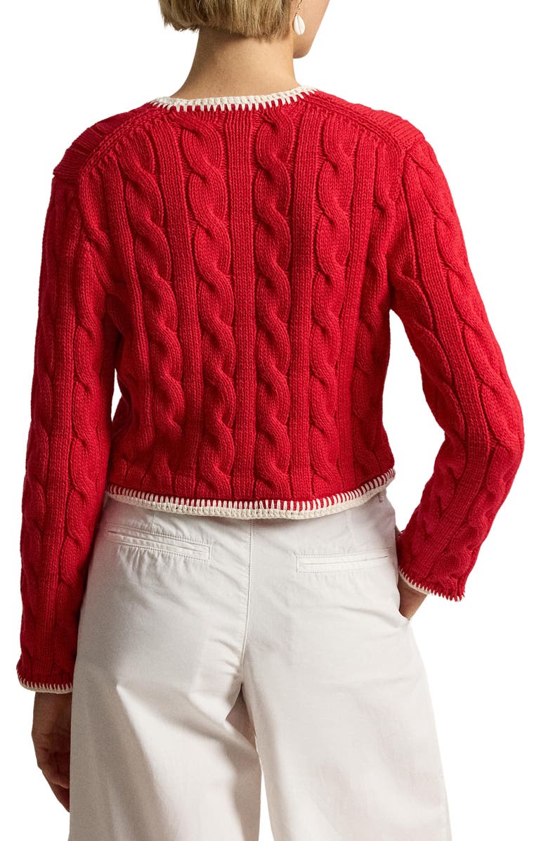 Polo Ralph Lauren Cable Knit Button Front Crop Cardigan, Alternate, color, Cruise Red