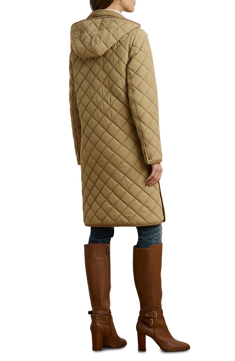 Lauren Ralph Lauren Diamond Quilted Hooded Coat, Alternate, color, Birch Tan