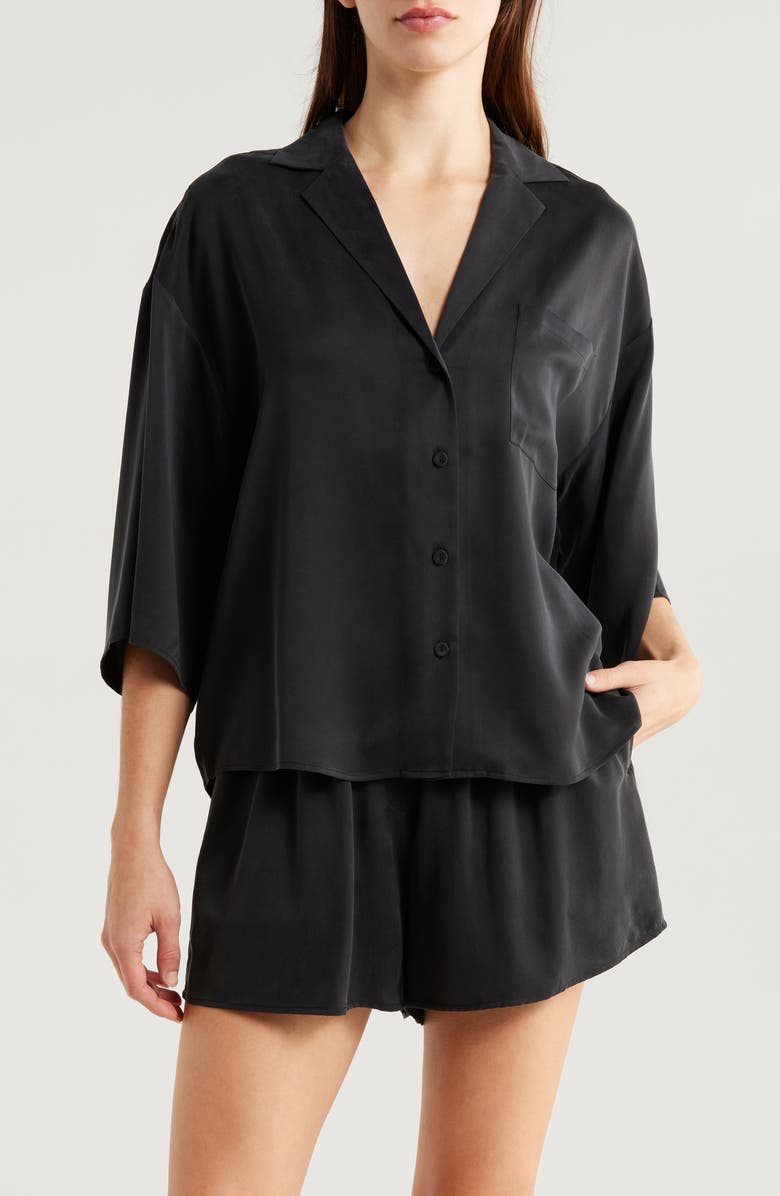 Lunya Washable Silk Button-Up Short Pajamas, Main, color, Immersed Black