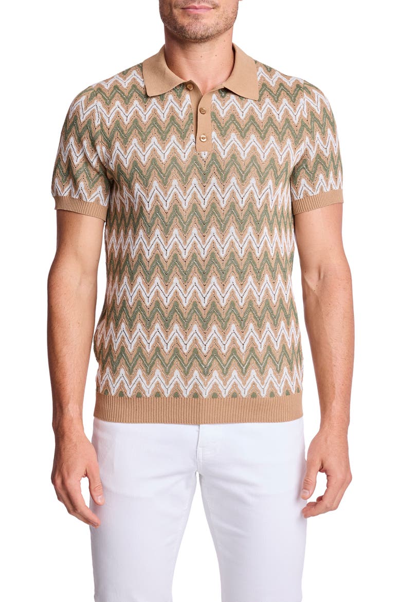 Zigzag Knit Polo, Main, color, TAN FOREST ZIG ZAG