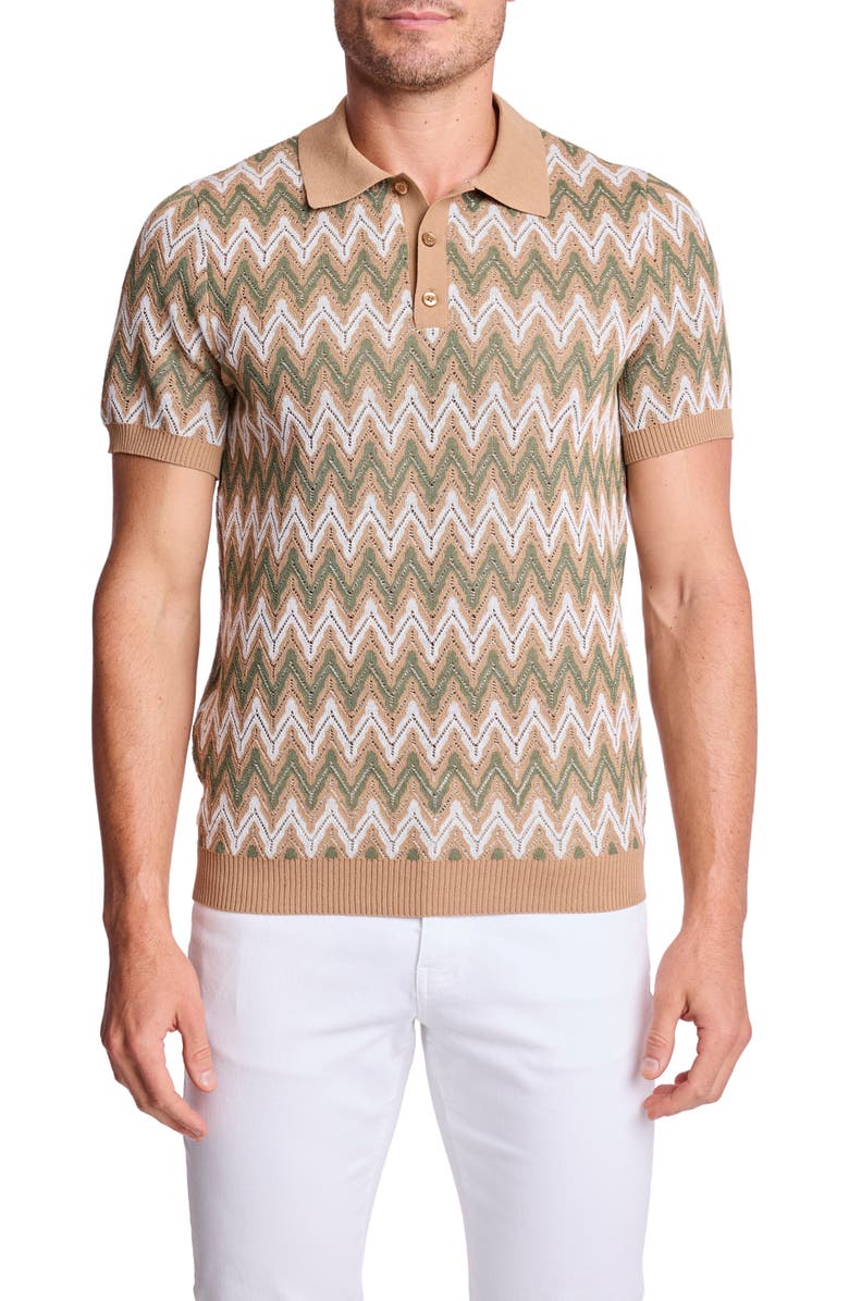 PAISLEY & GRAY Zigzag Knit Polo, Main, color, Tan Forest Zig Zag