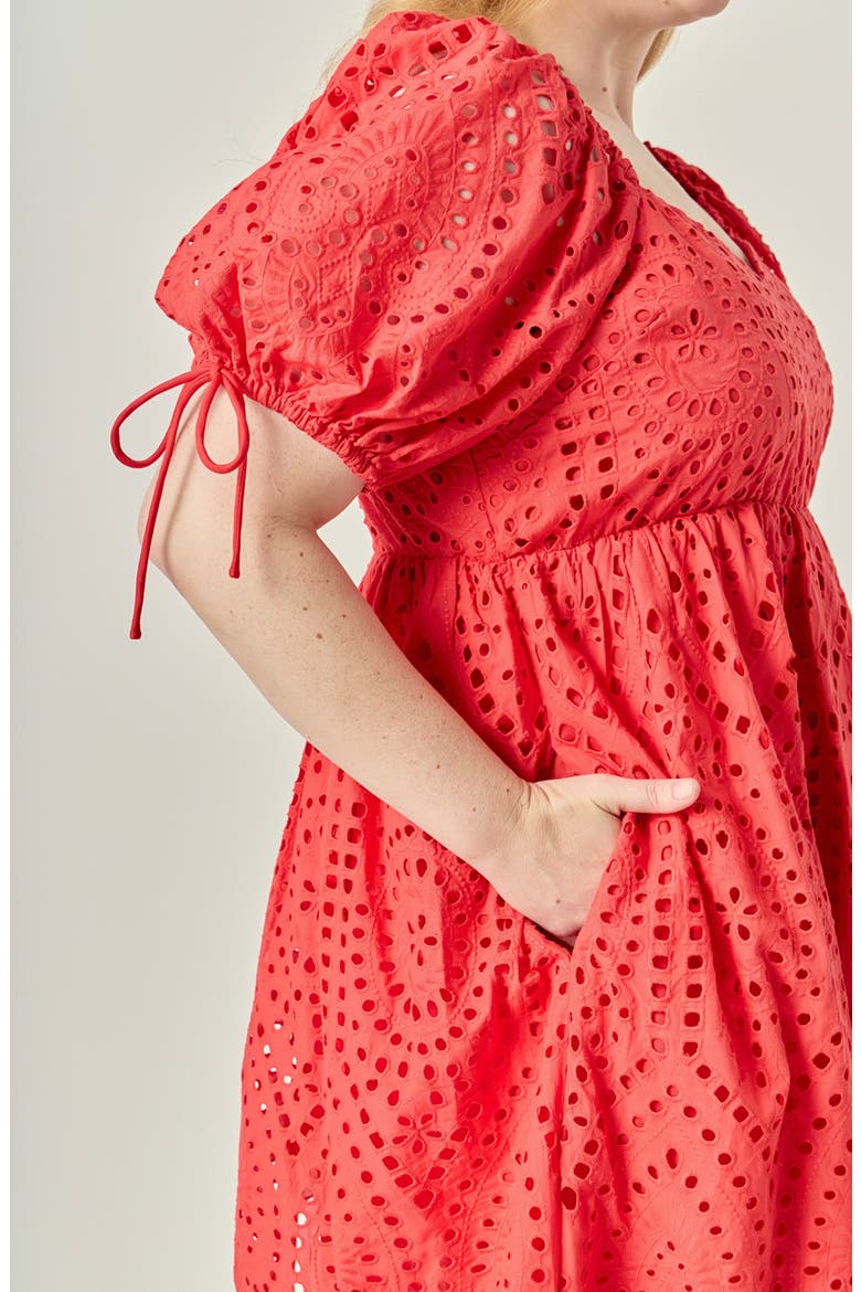Scallop Edge Cotton Eyelet Minidress, Alternate, color, RED