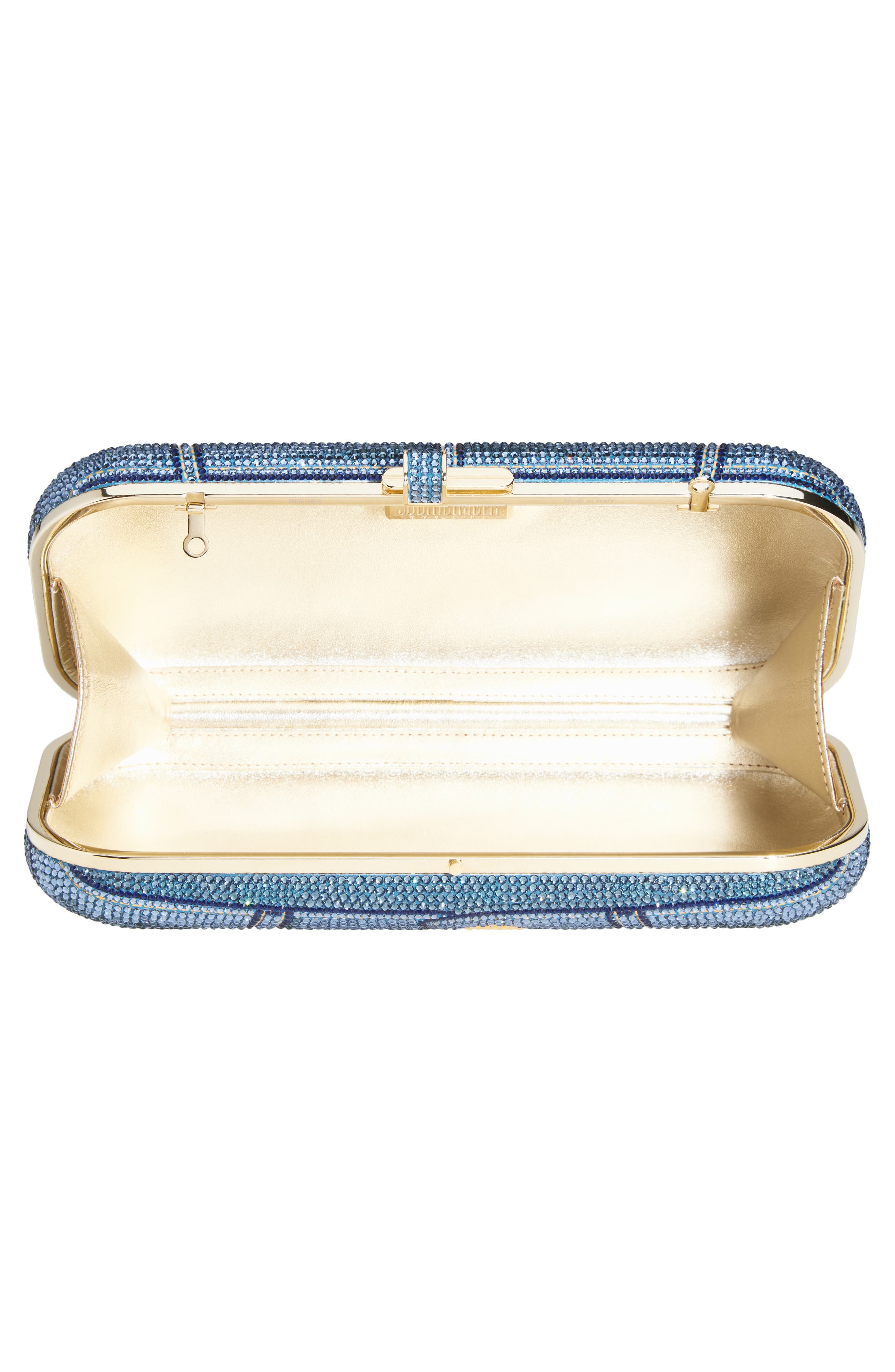 JUDITH LEIBER COUTURE Slide Jeans Crystal Embellished Clutch, Alternate, color, Champagne Denim Blue Multi