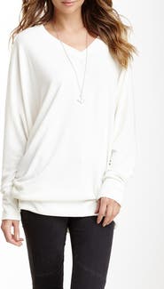 GO COUTURE V-Neck Dolman Sleeve Pullover Sweater