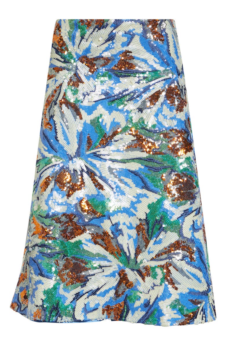 Rabanne Sequin Embroidered Floral Skirt, Main, color, Abstract Flowers Blue/ Or