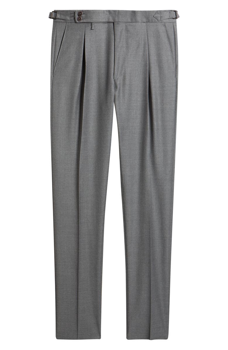Zanella Danny Pleated Solid Wool Dress Pants, Alternate, color, Light Grey