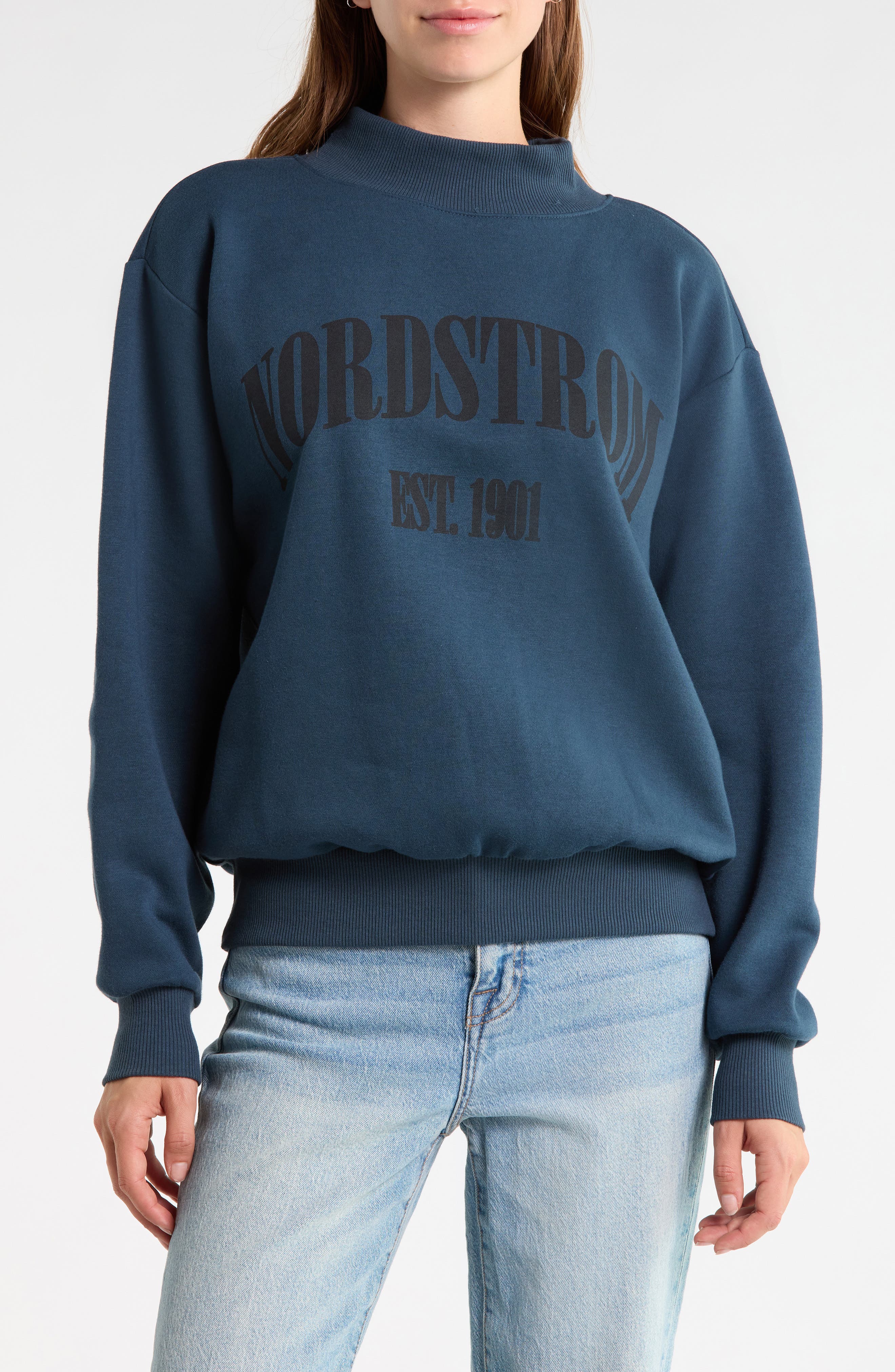 Graphic Mock Neck Fleece Sweatshirt