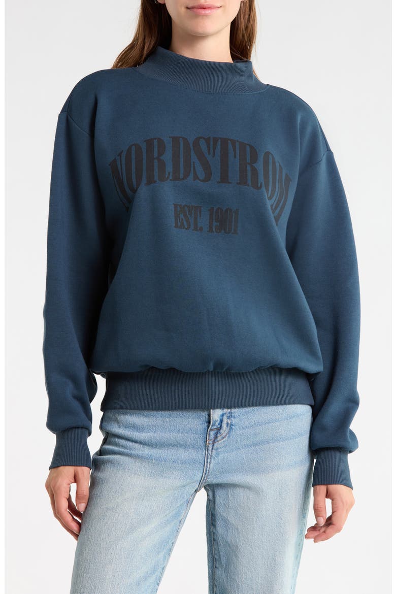 Graphic Mock Neck Fleece Sweatshirt, Main, color, NAVY MIDNIGHT NORDSTROM