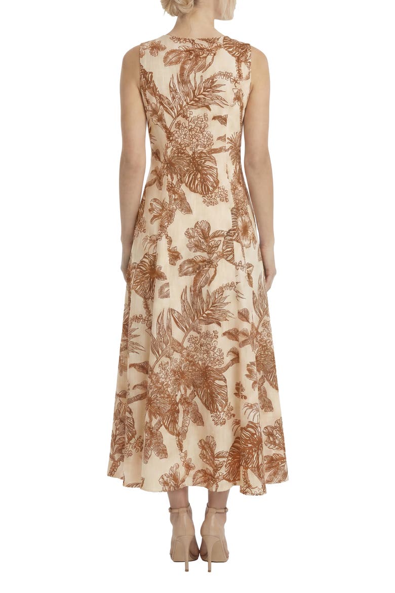 V-Neck Linen Blend Godet Midi Dress, Alternate, color, CREAM/ PICANTE