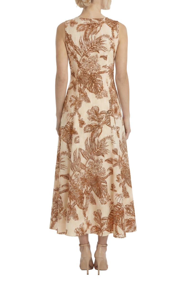 London Times V-Neck Linen Blend Godet Midi Dress, Alternate, color, 