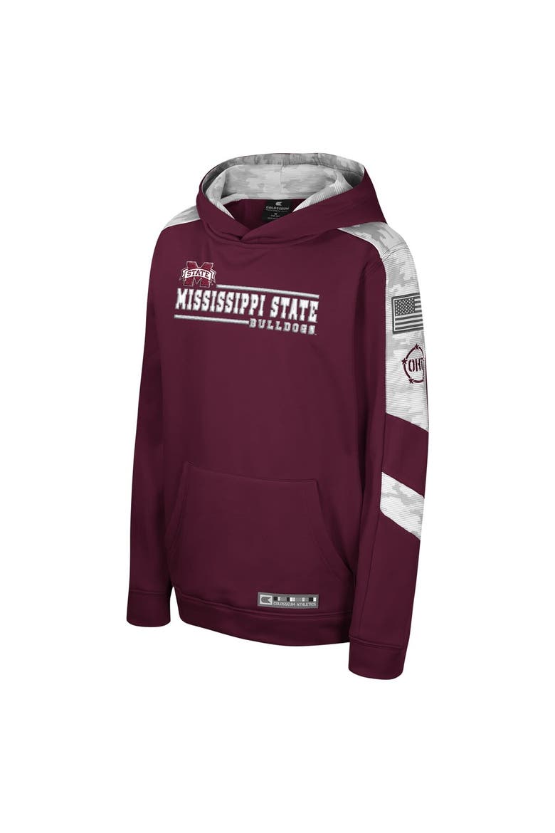 Youth Colosseum Maroon Mississippi State Bulldogs OHT Military Appreciation Cyclone Digital Camo Pullover Hoodie, Alternate, color, Maroon