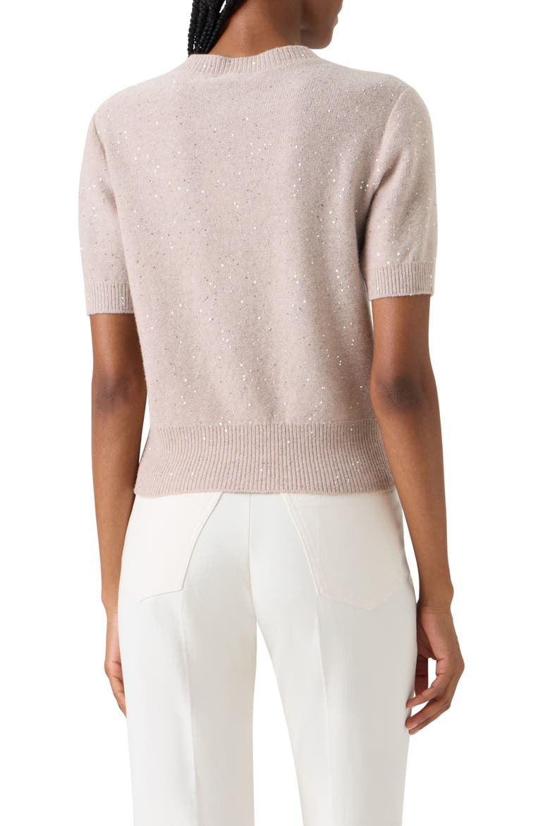 Sequin Short Sleeve Virgin Wool & Cashmere Blend Sweater, Alternate, color, BEIGE