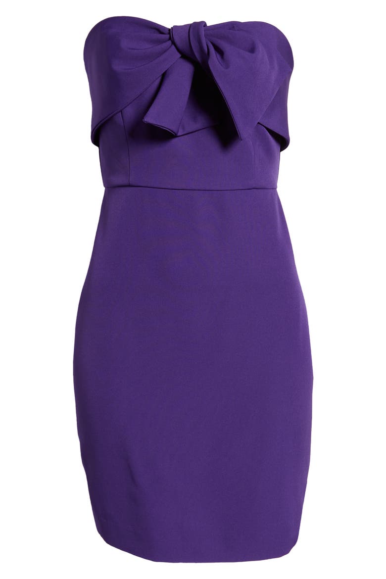 Bow Strapless Sheath Cocktail Minidress, Alternate, color, PURPLE