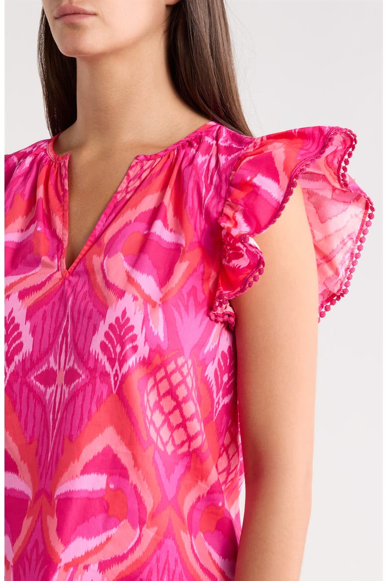 Prissa Ikat Carya Ruffle Sleeve Top, Alternate, color, MAGENTA-CORAL
