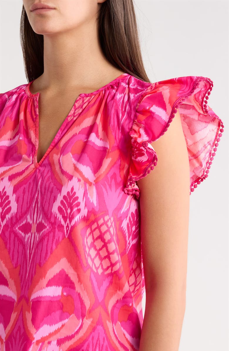 SUGARLIPS Prissa Ikat Carya Ruffle Sleeve Top, Alternate, color, Magenta-Coral