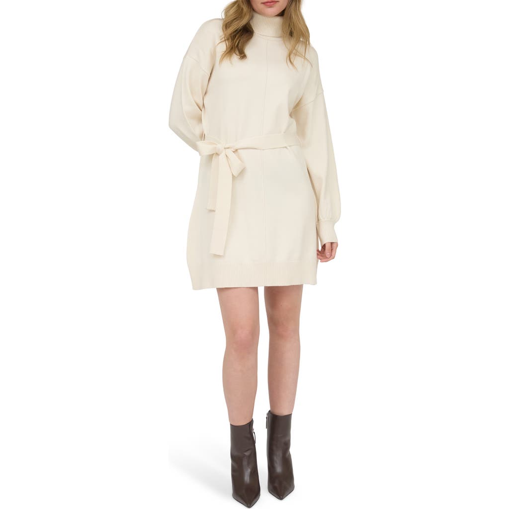 August Sky Long Sleeve Turtleneck Sweater Minidress In Neutral