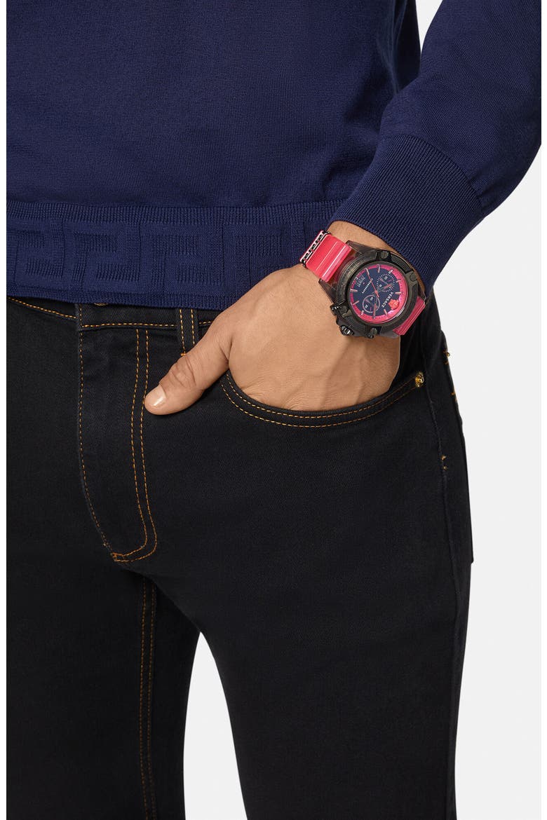 Icon Active Chronograph Silicone Strap Watch, 44mm, Alternate, color, PINK /BLACK