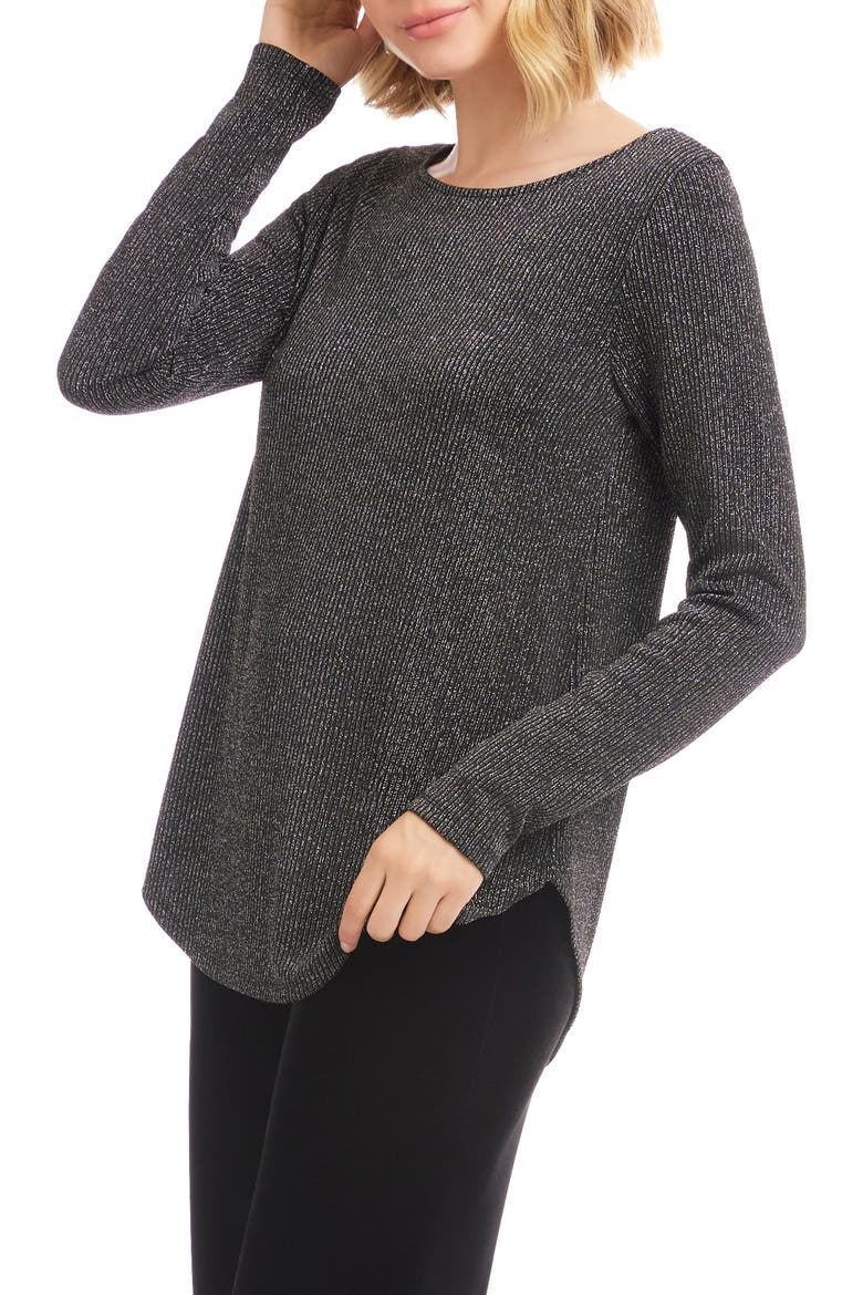 Metallic Stripe Curved Hem Top, Alternate, color, BLACK W/ SILVER