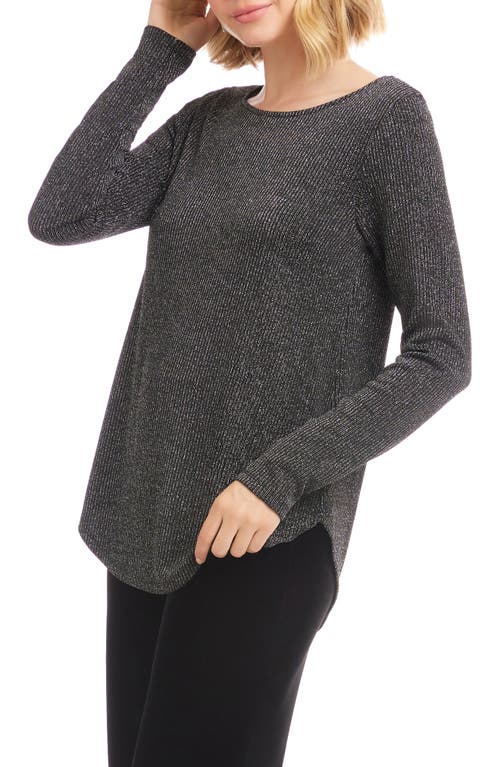 Karen Kane Metallic Stripe Curved Hem Top In Gray