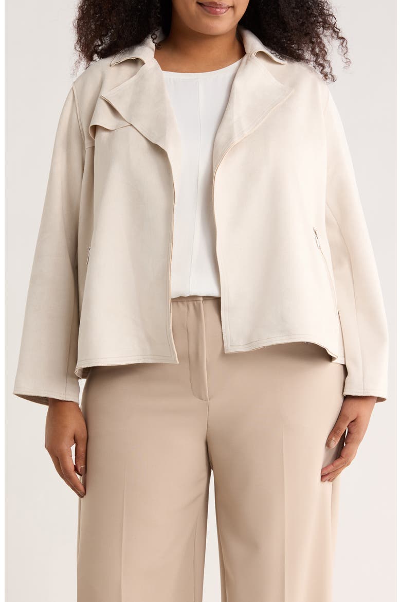 Faux Suede Open Front Jacket, Main, color, ECRU