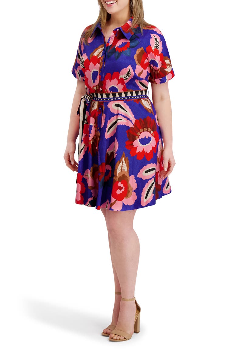 Printed Belted Shirtdress, Alternate, color, COBALT