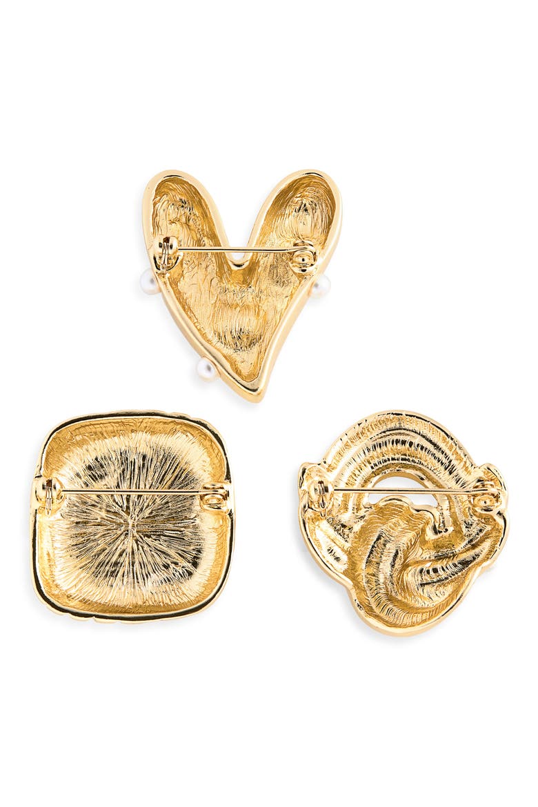 Set of 3 Heart, Knot & Square Brooches, Alternate, color, GOLD
