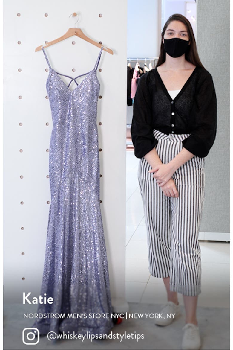 Sequin Prom Gown With Drop Waist and V-Neckline video