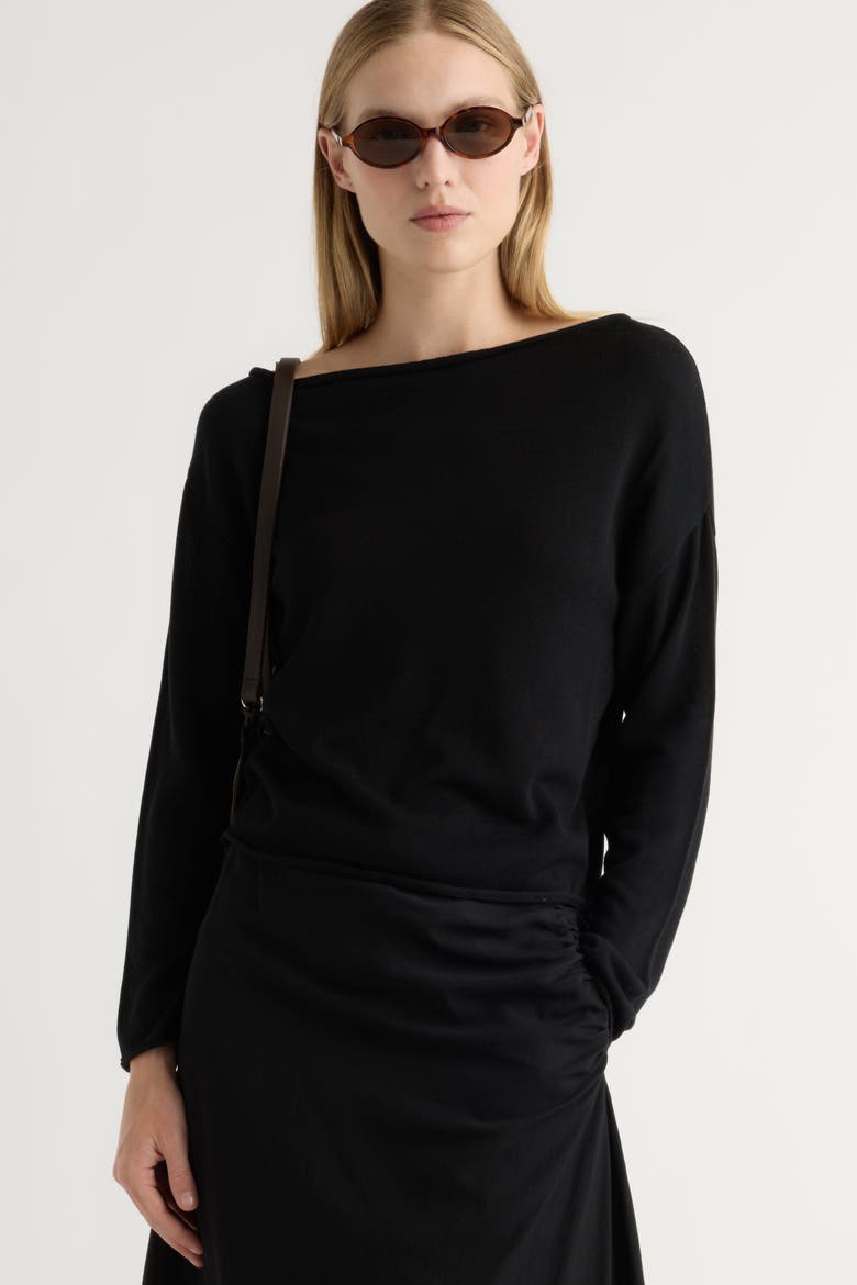 Hachi Tencel-Wool Off-Shoulder Sweater, Alternate, color, Black