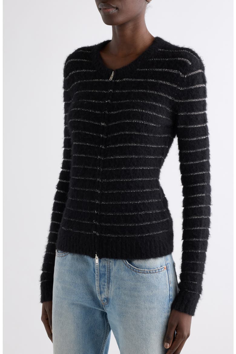 Seona Metallic Stripe Cardigan, Alternate, color, BLACK/ SILVER