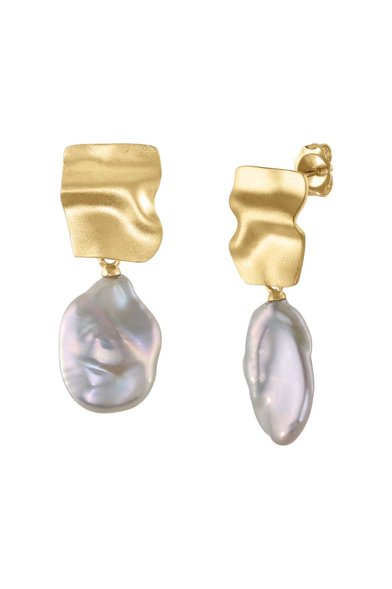 White Freshwater Baroque Pearl Kaia Earrings, Main, color, Yellow Gold Fill