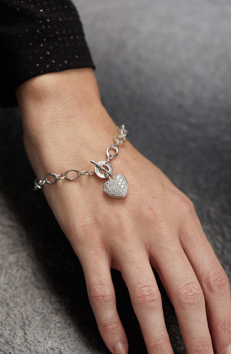 SAVVY CIE JEWELS Sterilng Silver Pave CZ Heart Toggle Bracelet, Alternate, color, White