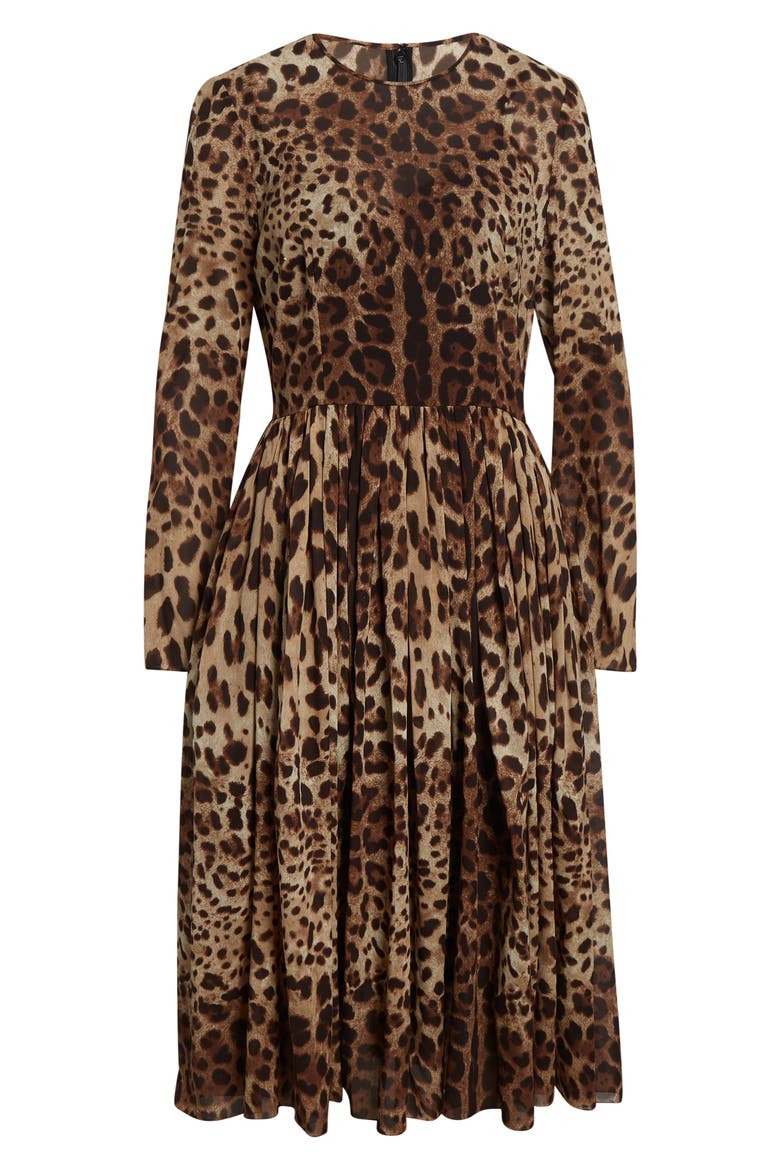 Leopard Print Long Sleeve Stretch Silk Midi Dress, Alternate, color, LEO NEW