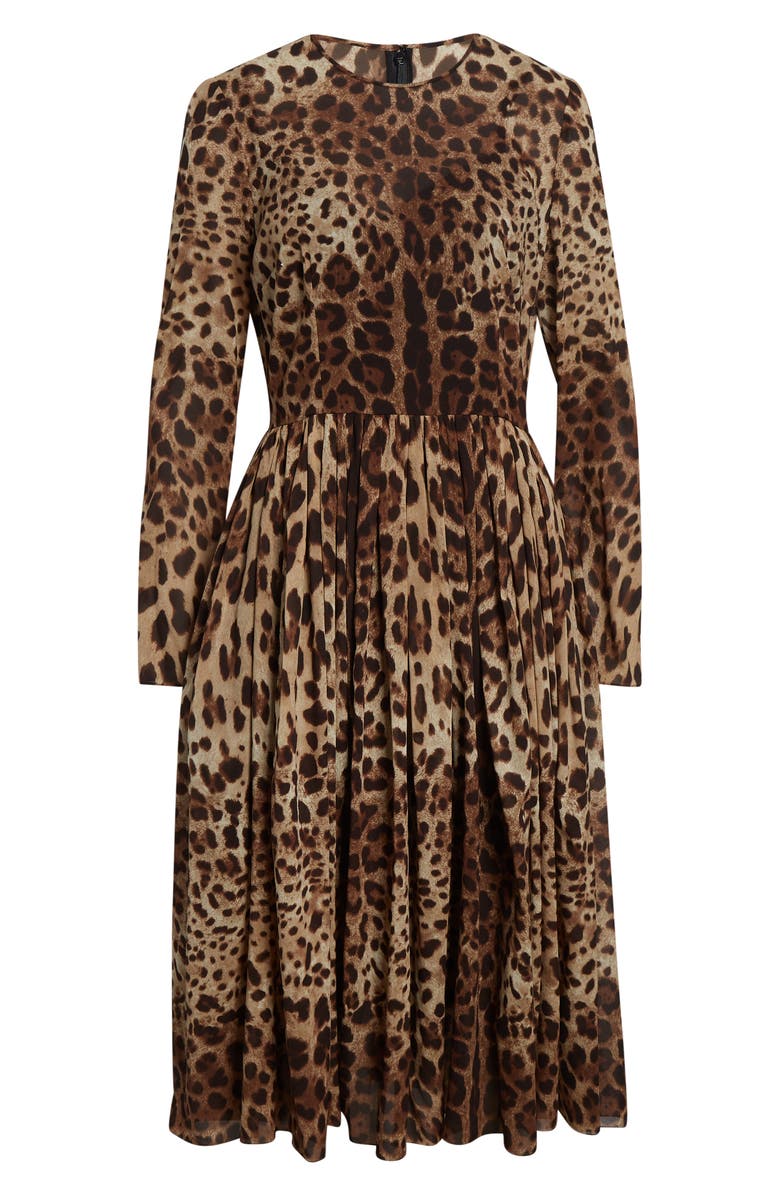 Dolce&Gabbana Leopard Print Long Sleeve Stretch Silk Midi Dress, Main, color, Leo New