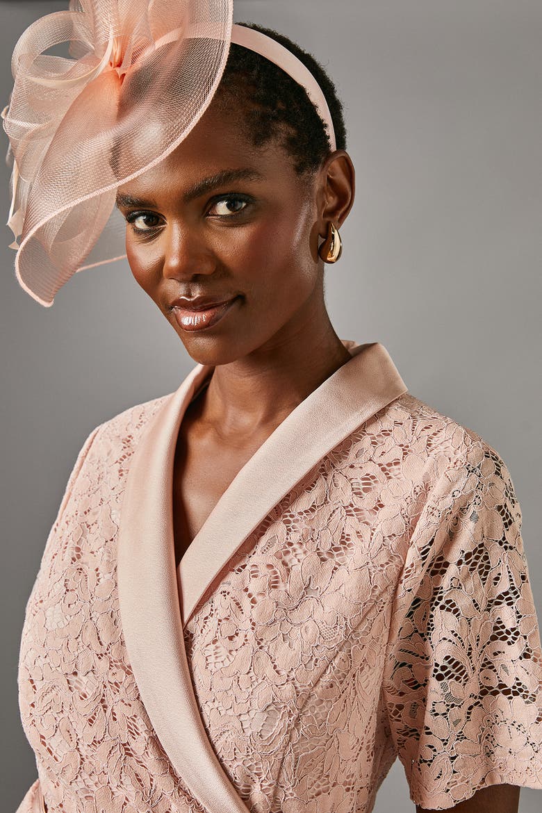 Lace 2-In-1 Jacket Pleated Midi Dress, Alternate, color, Blush