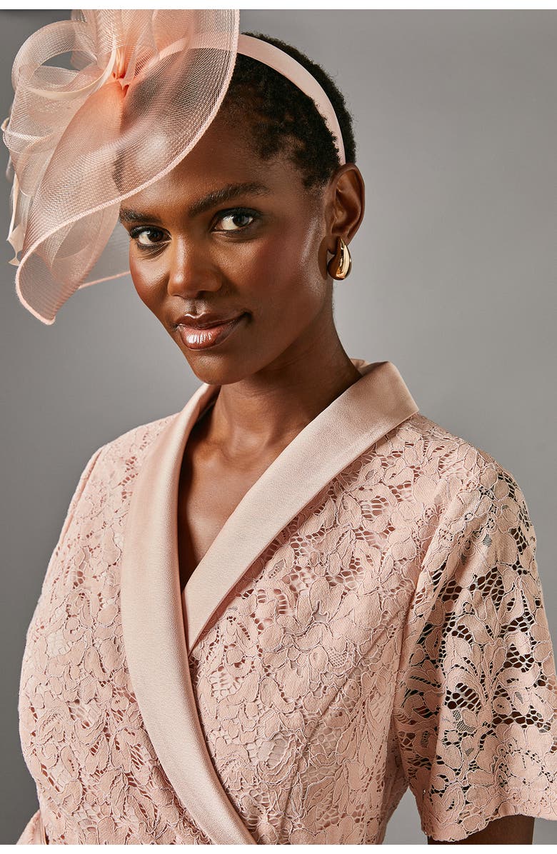 Coast Lace 2-In-1 Jacket Pleated Midi Dress, Alternate, color, Blush