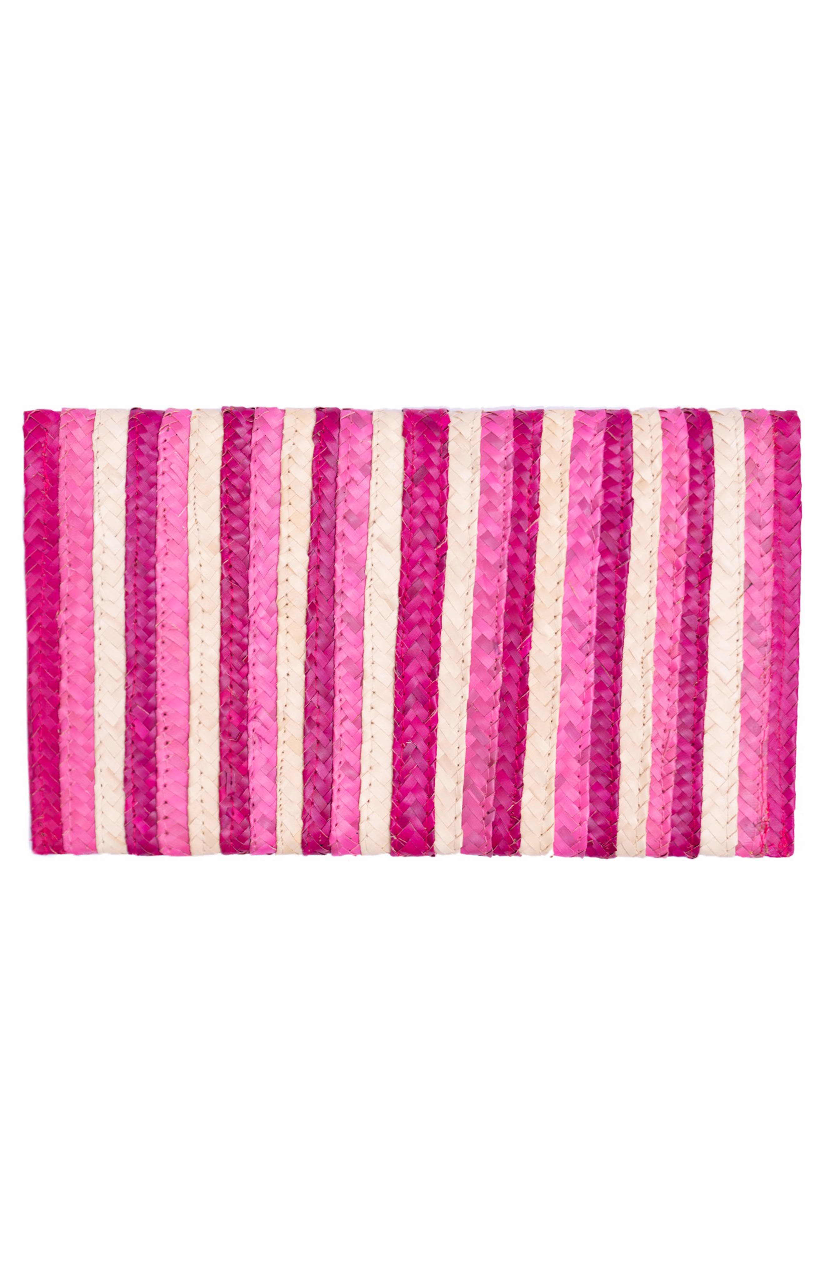 Brooke Stripe Handwoven Raffia Clutch, Alternate, color, CREAM/ PINK